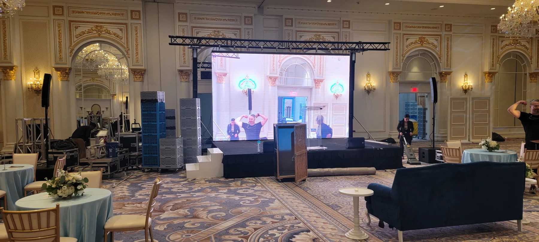 Ballroom stage backed by a full-width LED wall during Congressional Black Caucus Week