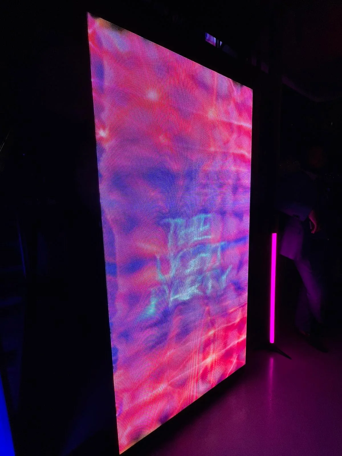 Close view of LED panel modules and connection hardware